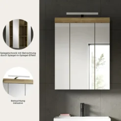 Hioshop Scout spiegelkast inclusief verlichting 3 spiegeldeuren eiken decor