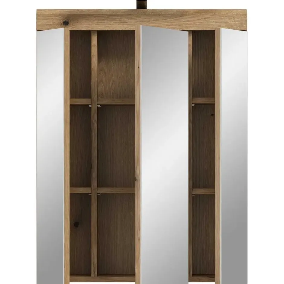Hioshop Scout spiegelkast inclusief verlichting 3 spiegeldeuren eiken decor