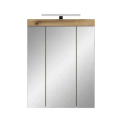 Hioshop Scout spiegelkast inclusief verlichting 3 spiegeldeuren eiken decor
