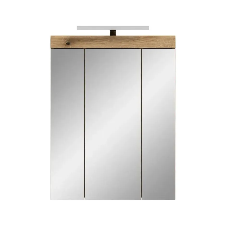 Hioshop Scout spiegelkast inclusief verlichting 3 spiegeldeuren eiken decor