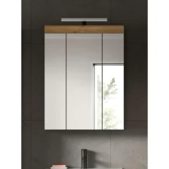 Hioshop Scout spiegelkast inclusief verlichting 3 spiegeldeuren eiken decor
