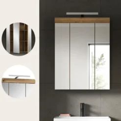 Hioshop Scout spiegelkast inclusief verlichting 3 spiegeldeuren eiken decor