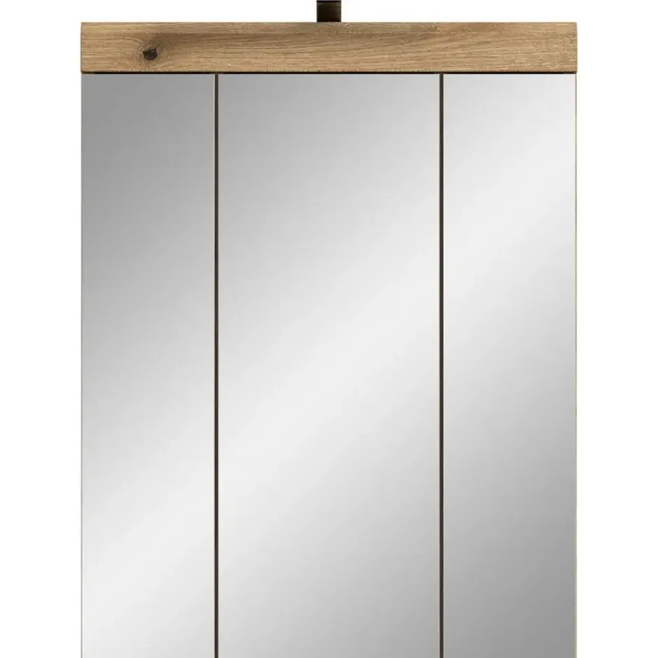 Hioshop Scout spiegelkast inclusief verlichting 3 spiegeldeuren eiken decor