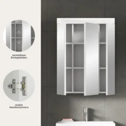 Hioshop Scout spiegelkast 3 spiegeldeuren wit hoogglans- wit