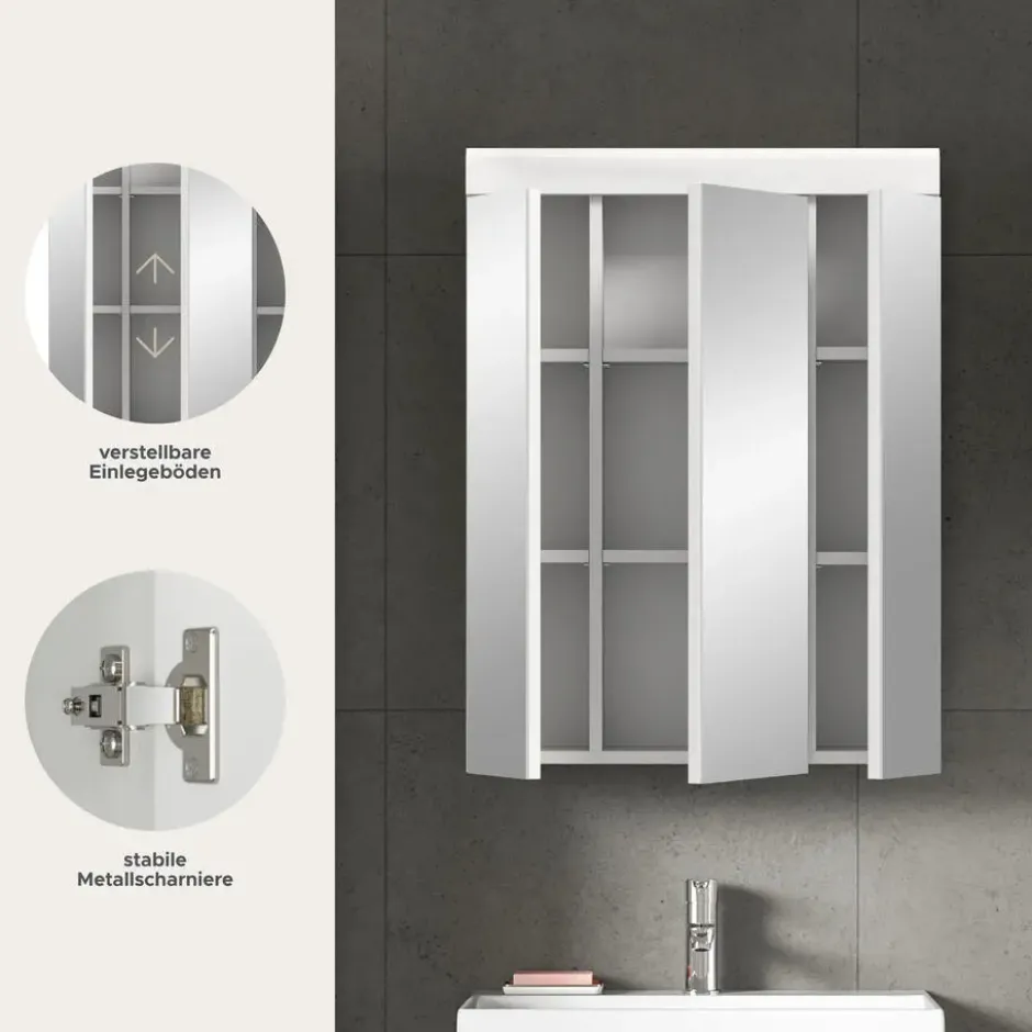 Hioshop Scout spiegelkast 3 spiegeldeuren wit hoogglans- wit