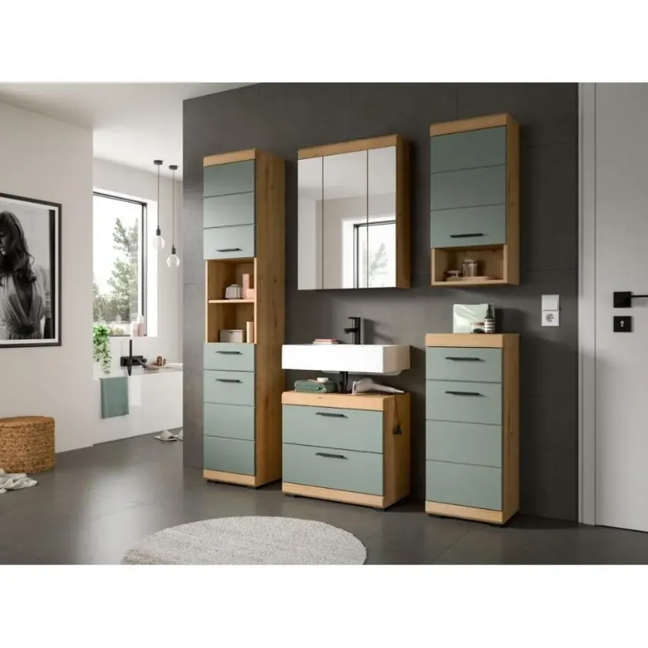 Hioshop Scout spiegelkast 3 spiegeldeuren salvie decor- eiken decor