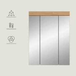 Hioshop Scout spiegelkast 3 spiegeldeuren salvie decor- eiken decor