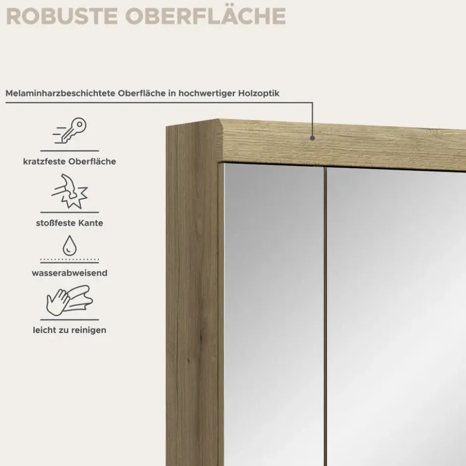 Hioshop Scout spiegelkast 3 spiegeldeuren eiken decor
