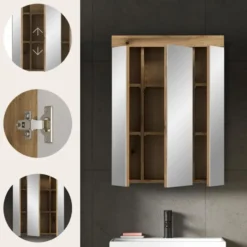 Hioshop Scout spiegelkast 3 spiegeldeuren eiken decor