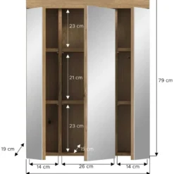 Hioshop Scout spiegelkast 3 spiegeldeuren eiken decor
