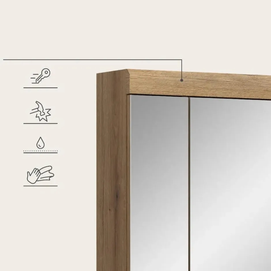 Hioshop Scout spiegelkast 3 spiegeldeuren eiken decor
