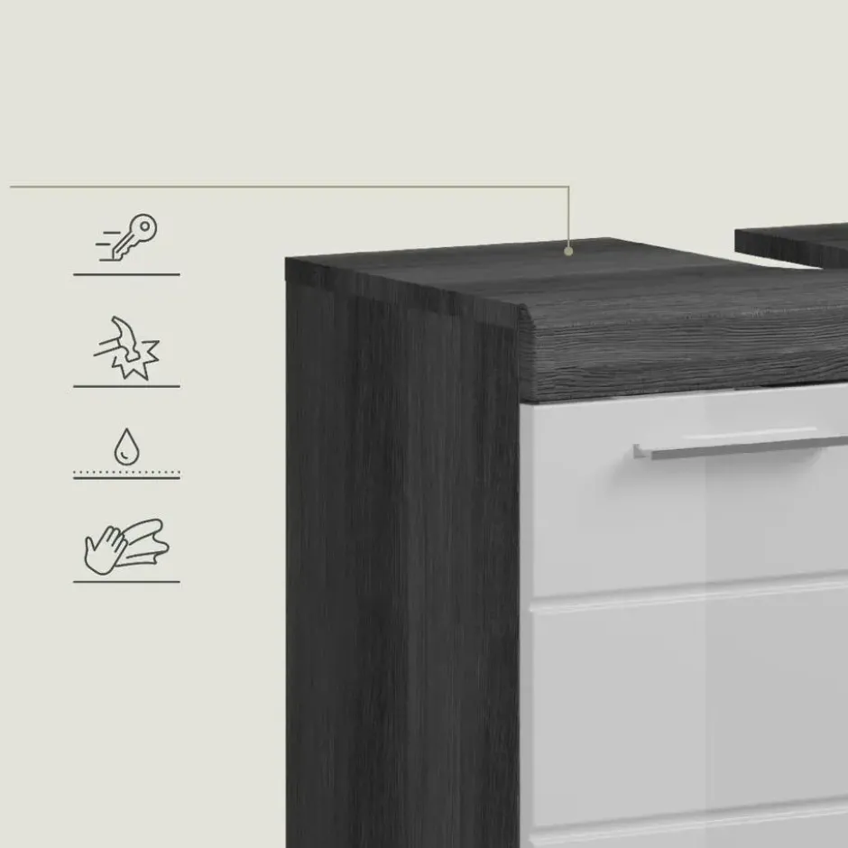Hioshop Scout wastafel 2 deuren wit hoogglans- grijs