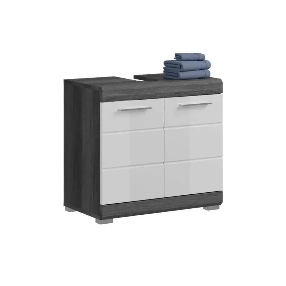 Hioshop Scout wastafel 2 deuren wit hoogglans- grijs