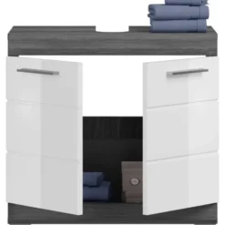 Hioshop Scout wastafel 2 deuren wit hoogglans- grijs