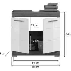 Hioshop Scout wastafel 2 deuren wit hoogglans- grijs