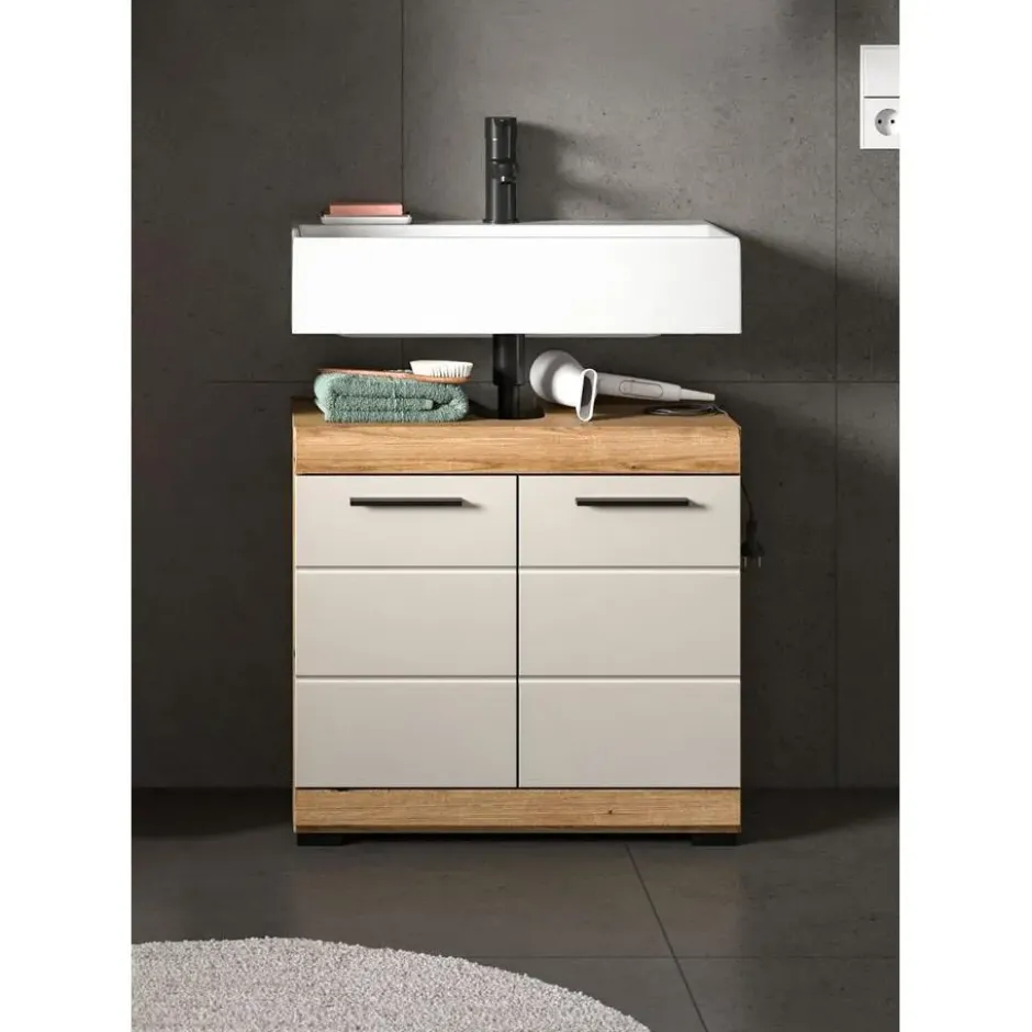 Hioshop Scout wastafel 2 deuren kasjmier decor mat- eiken decor