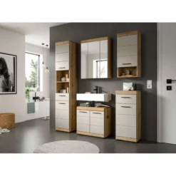 Hioshop Scout wastafel 2 deuren kasjmier decor mat- eiken decor