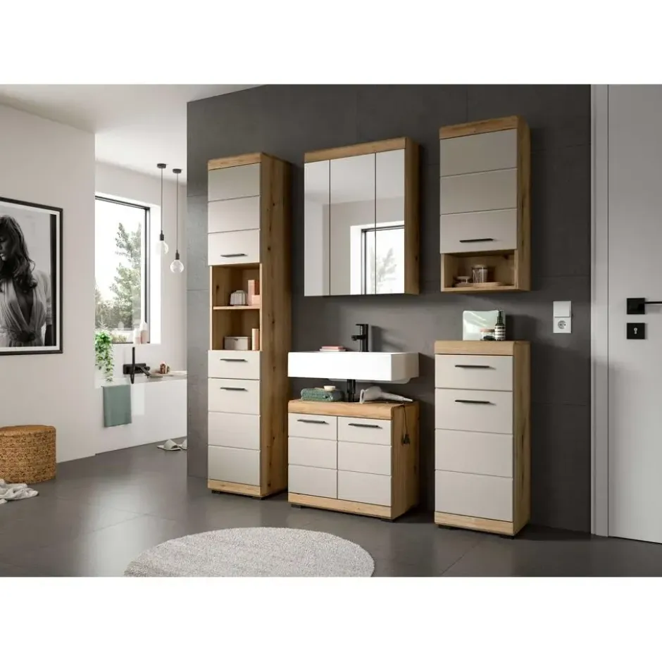 Hioshop Scout wastafel 2 deuren kasjmier decor mat- eiken decor