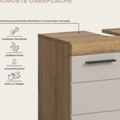 Hioshop Scout wastafel 2 deuren kasjmier decor mat- eiken decor