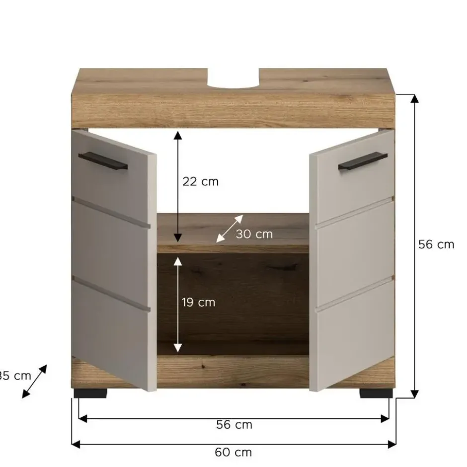 Hioshop Scout wastafel 2 deuren kasjmier decor mat- eiken decor