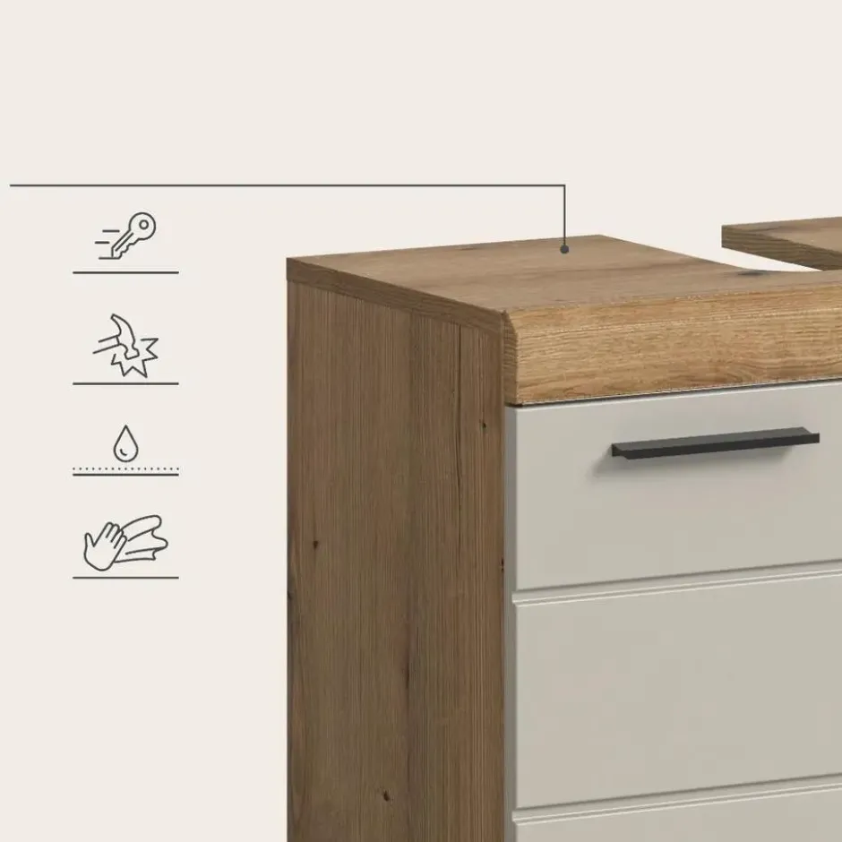 Hioshop Scout wastafel 2 deuren kasjmier decor mat- eiken decor