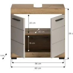 Hioshop Scout wastafel 2 deuren kasjmier decor mat- eiken decor