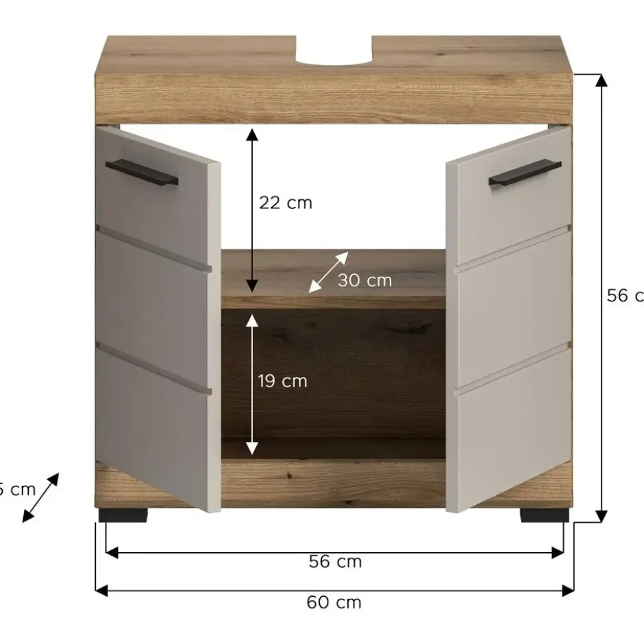 Hioshop Scout wastafel 2 deuren kasjmier decor mat- eiken decor
