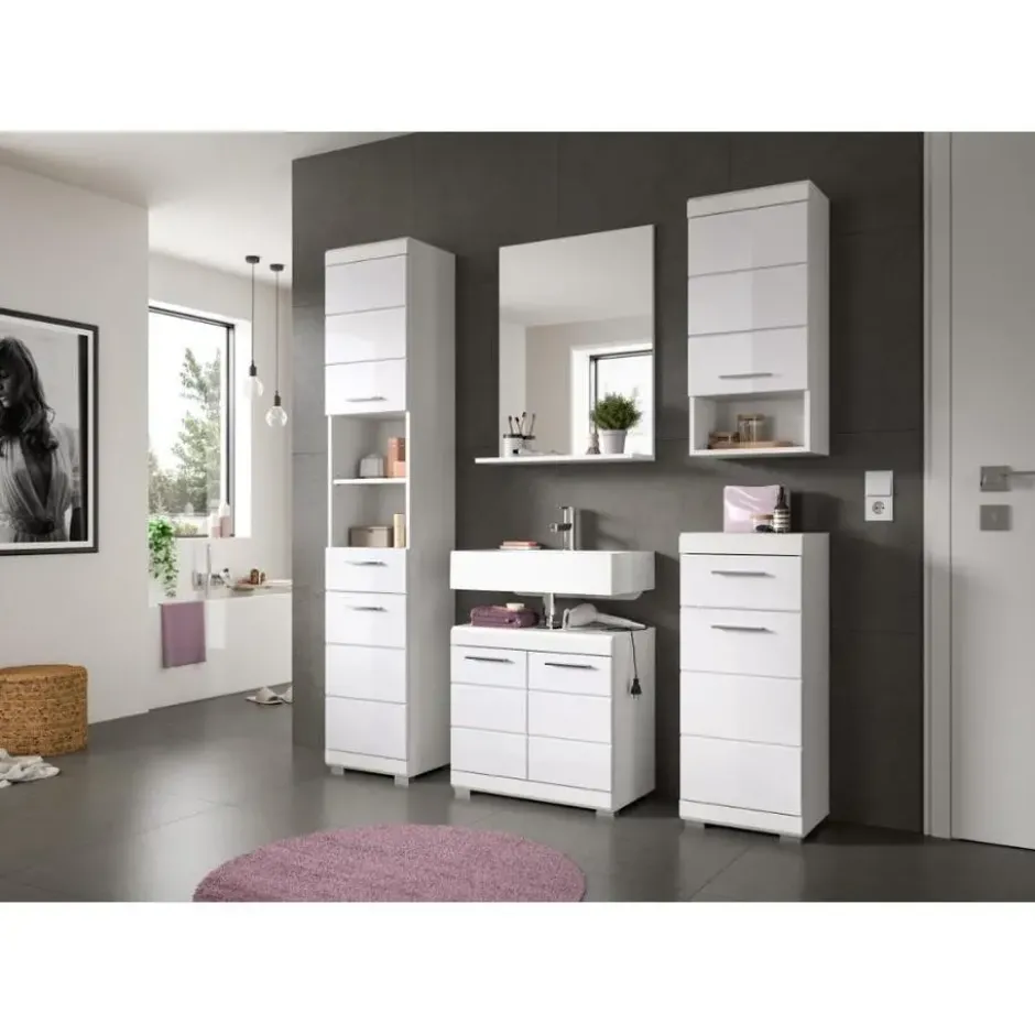 Hioshop Scout wastafel 2 deuren- 2 lades wit hoogglans- wit