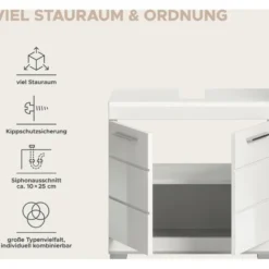 Hioshop Scout wastafel 2 deuren- 2 lades wit hoogglans- wit