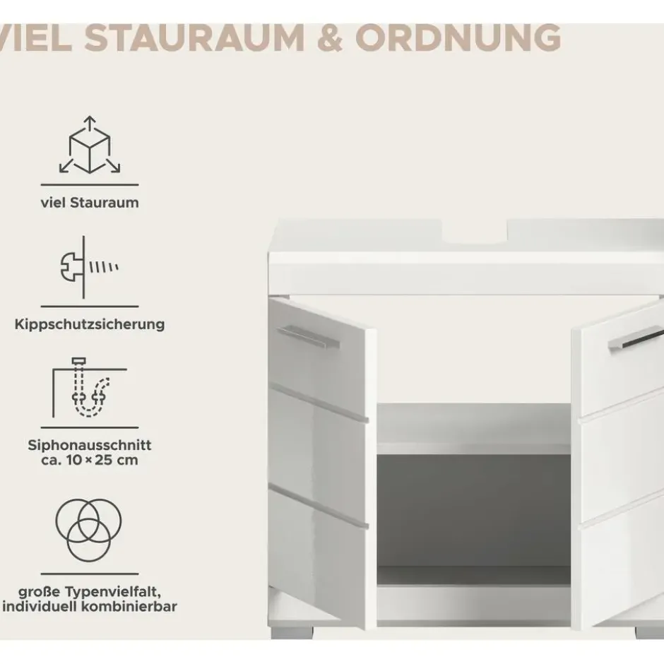 Hioshop Scout wastafel 2 deuren- 2 lades wit hoogglans- wit