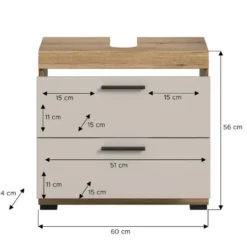 Hioshop Scout wastafel 2 lades kasjmier decor mat- eiken decor
