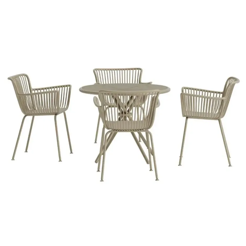 Hioshop Sifnos tuinmeubelset tafel 90x90cm 4 stoelen beige