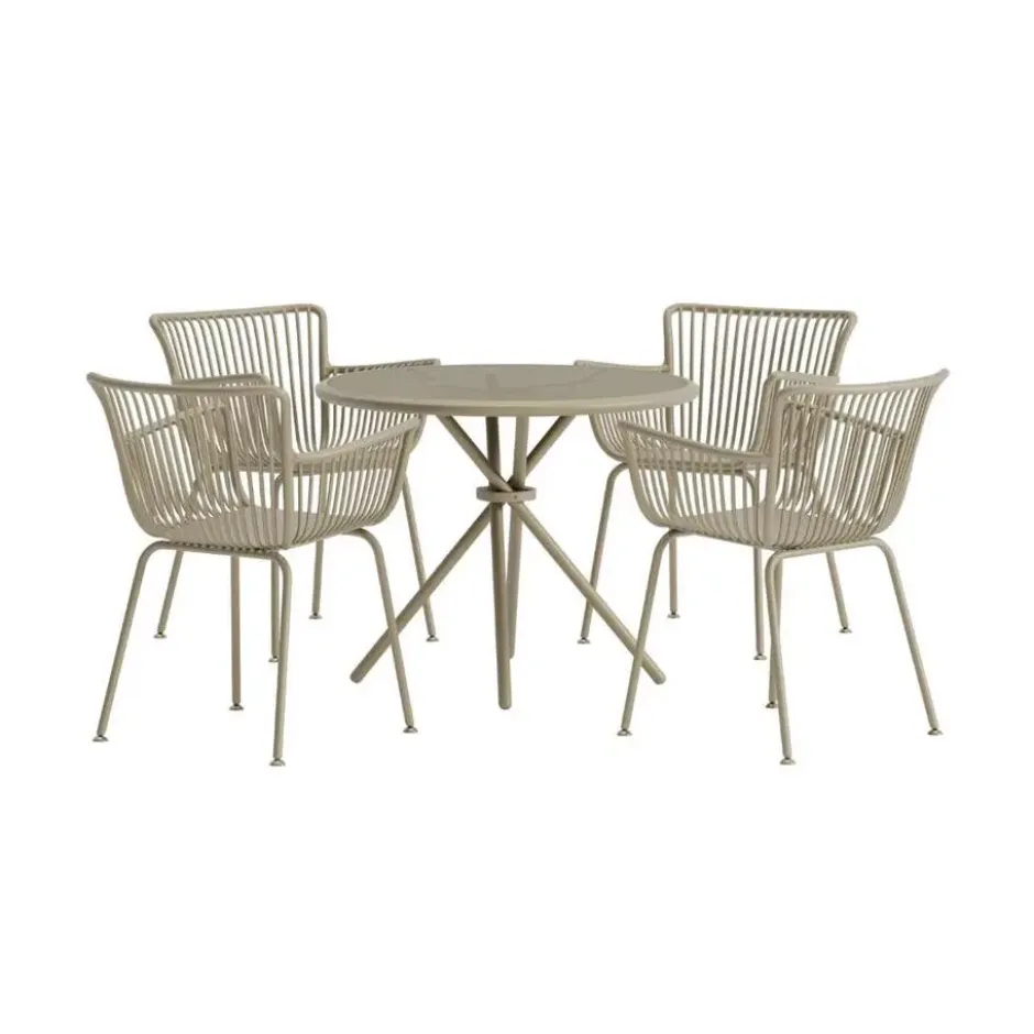 Hioshop Sifnos tuinmeubelset tafel 90x90cm 4 stoelen beige