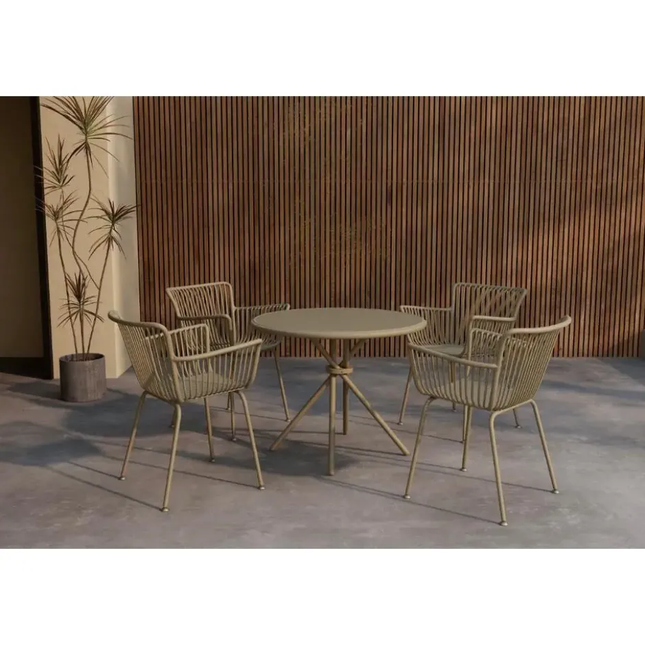 Hioshop Sifnos tuinmeubelset tafel 90x90cm 4 stoelen beige