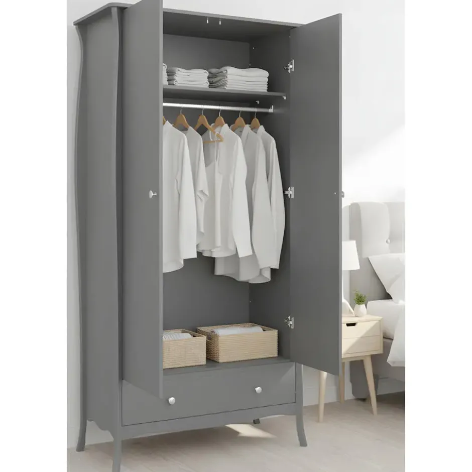 Hioshop Simon kledingkast 1 lade 2 deuren grijs