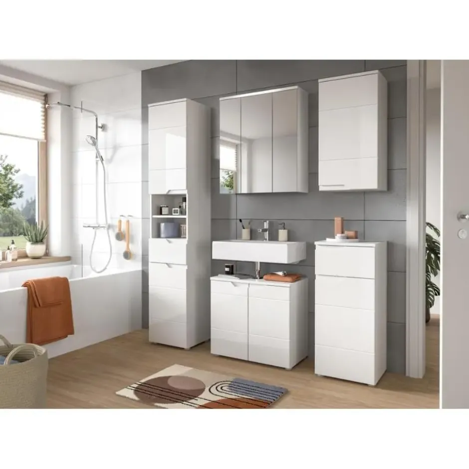 Hioshop Solero spiegelkast 3 spiegeldeuren wit hoogglans- wit