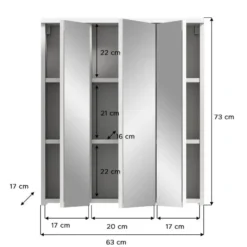 Hioshop Solero spiegelkast 3 spiegeldeuren wit hoogglans- wit