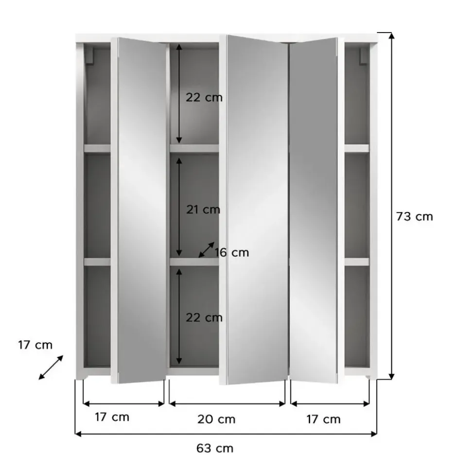 Hioshop Solero spiegelkast 3 spiegeldeuren wit hoogglans- wit