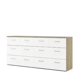 Hioshop Spell Ladekast breed 4 kleine en 4 grote laden eiken decor- wit