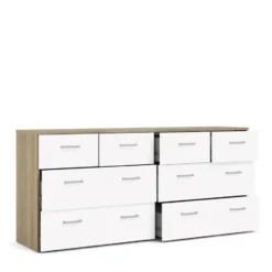 Hioshop Spell Ladekast breed 4 kleine en 4 grote laden eiken decor- wit