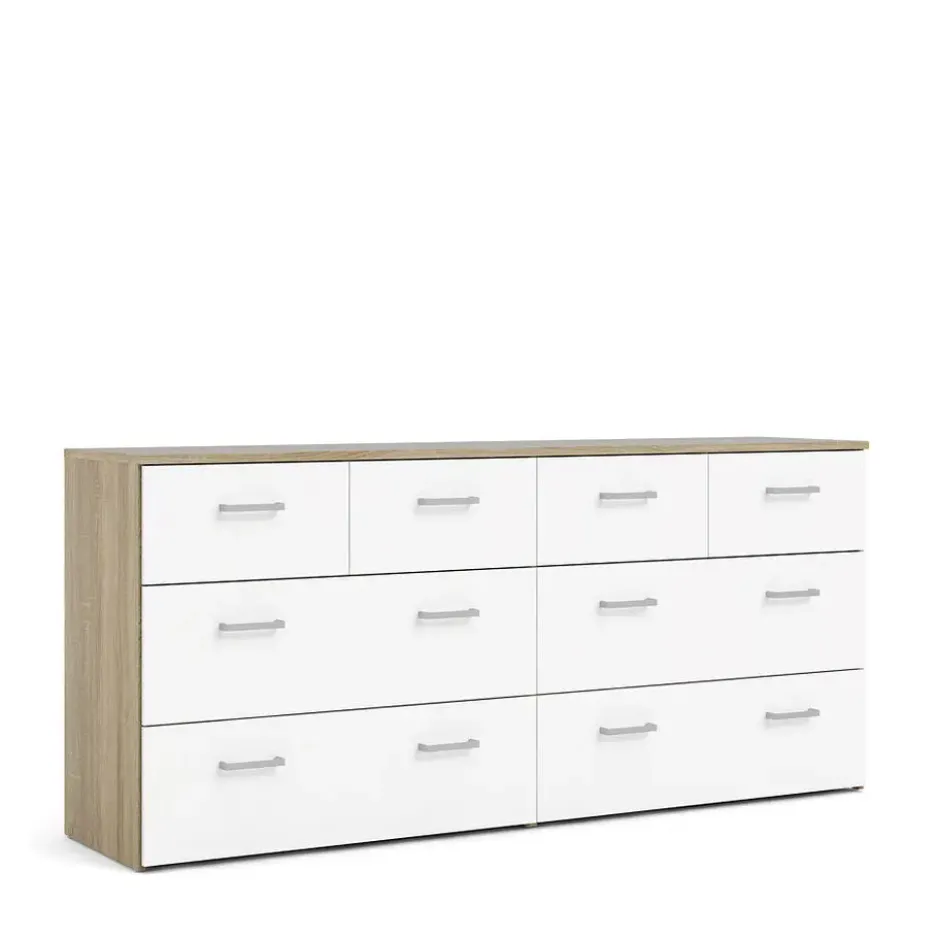 Hioshop Spell Ladekast breed 4 kleine en 4 grote laden eiken decor- wit