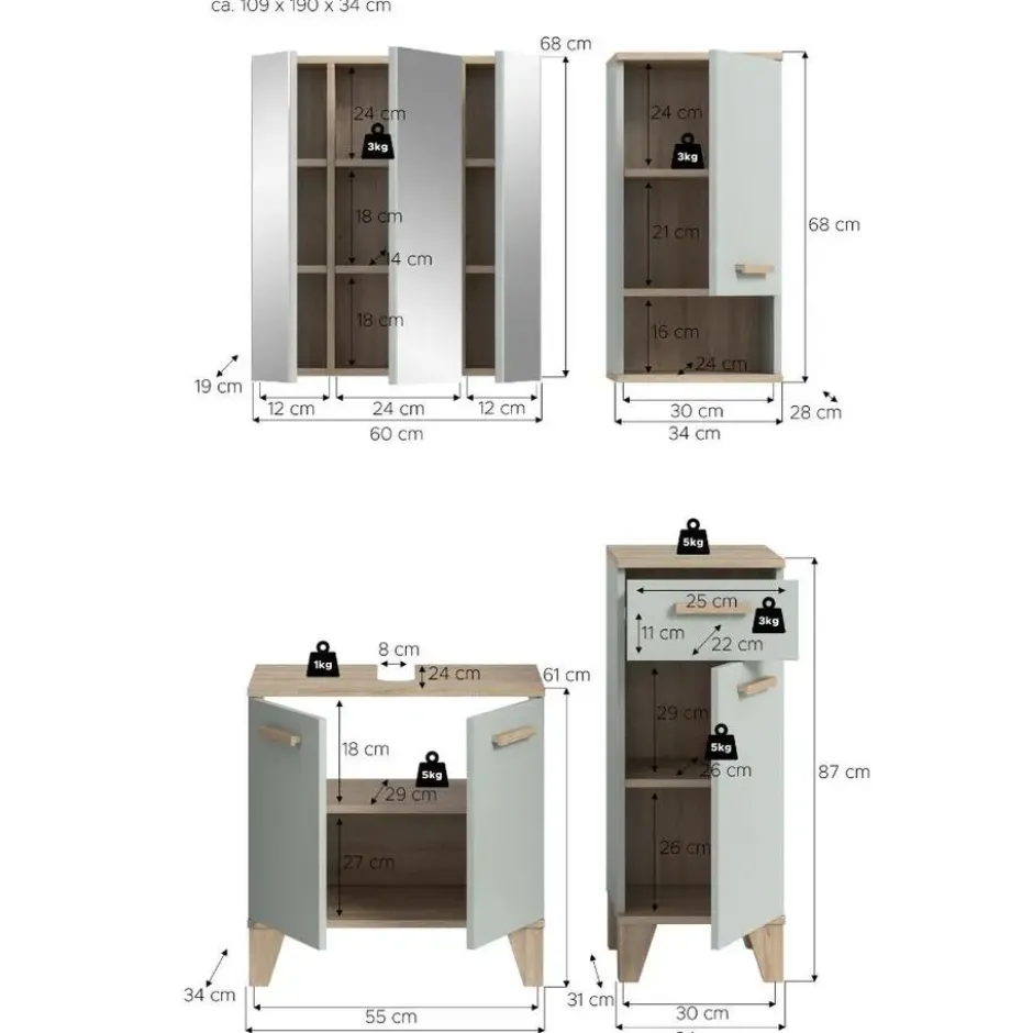 Hioshop Star badkamer 109cm lichtgroen