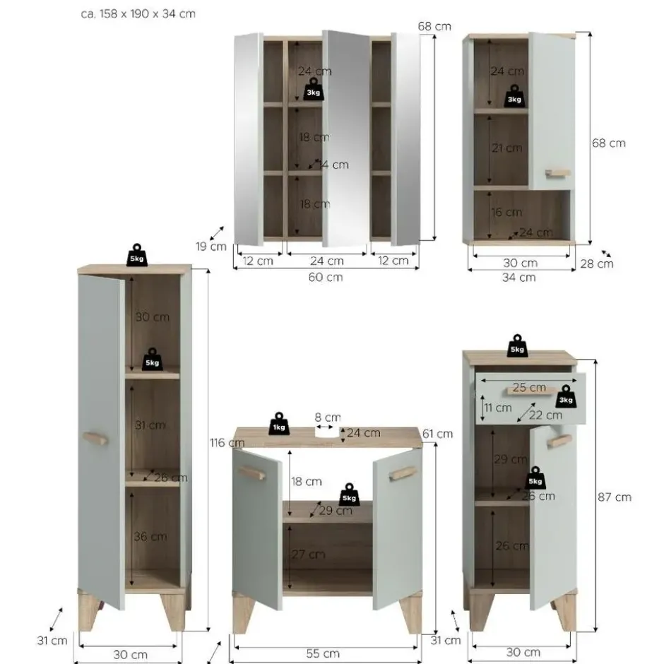Hioshop Star badkamer 158cm lichtgroen