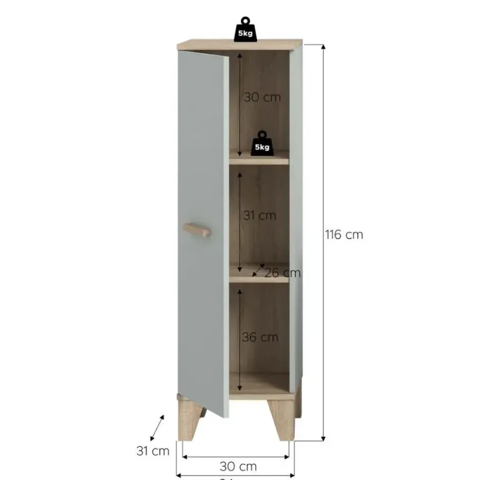 Hioshop Star badkamerkast 1 deur lichtgroen