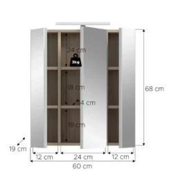 Hioshop Star spiegelkast incl verlichting 3 spiegeldeuren eik decor