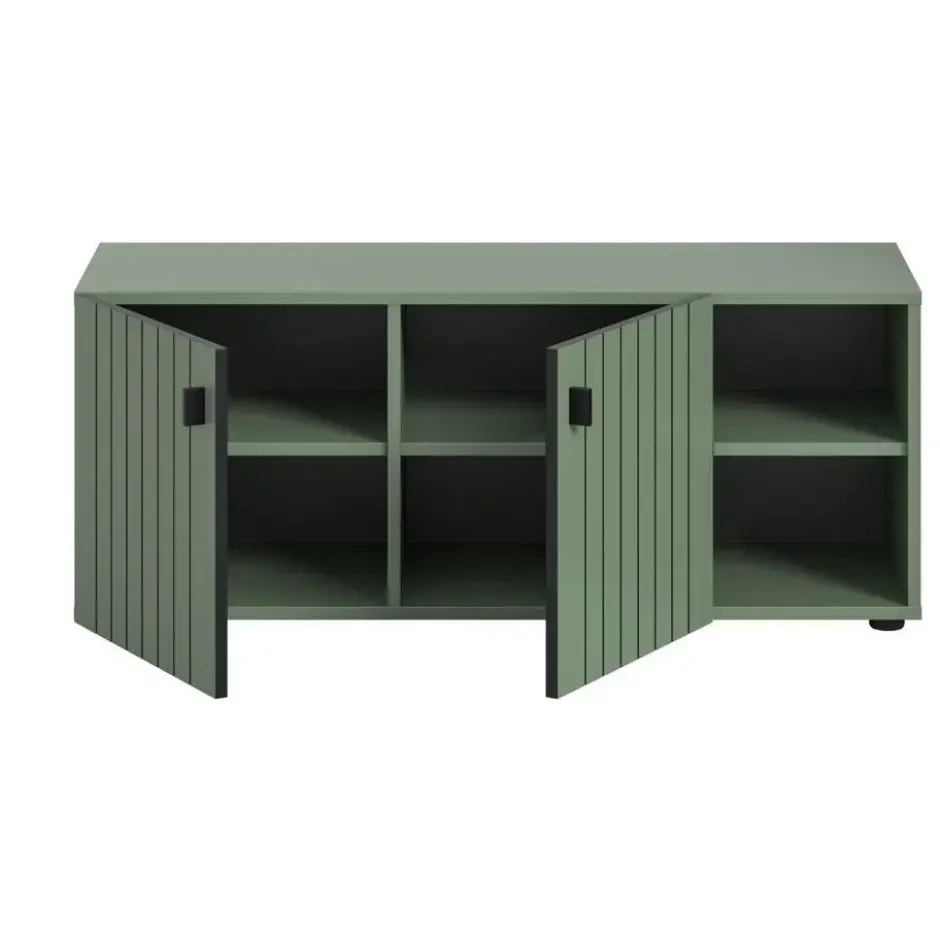 Hioshop Station bank 2 deuren- 2 planken stoffig groen