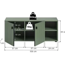 Hioshop Station bank 2 deuren- 2 planken stoffig groen