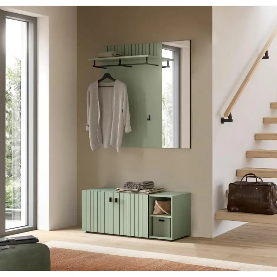 Hioshop Station bank 2 deuren- 2 planken stoffig groen