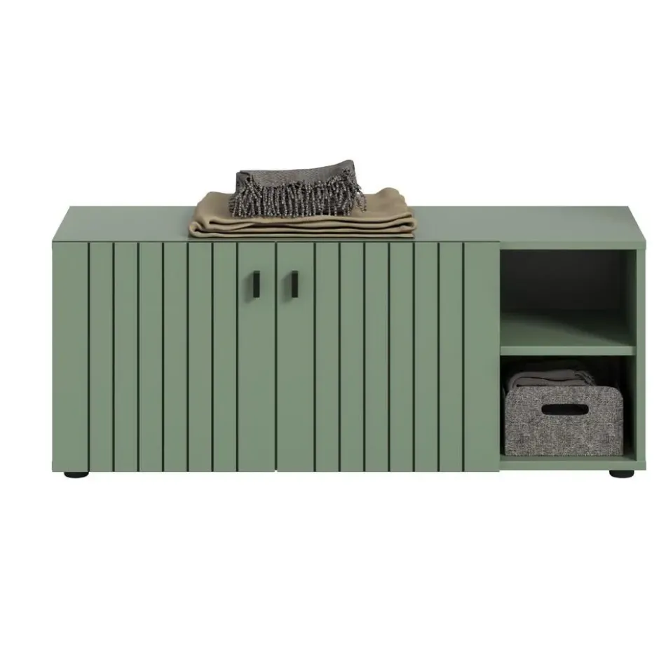 Hioshop Station bank 2 deuren- 2 planken stoffig groen