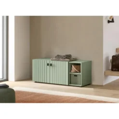 Hioshop Station bank 2 deuren- 2 planken stoffig groen